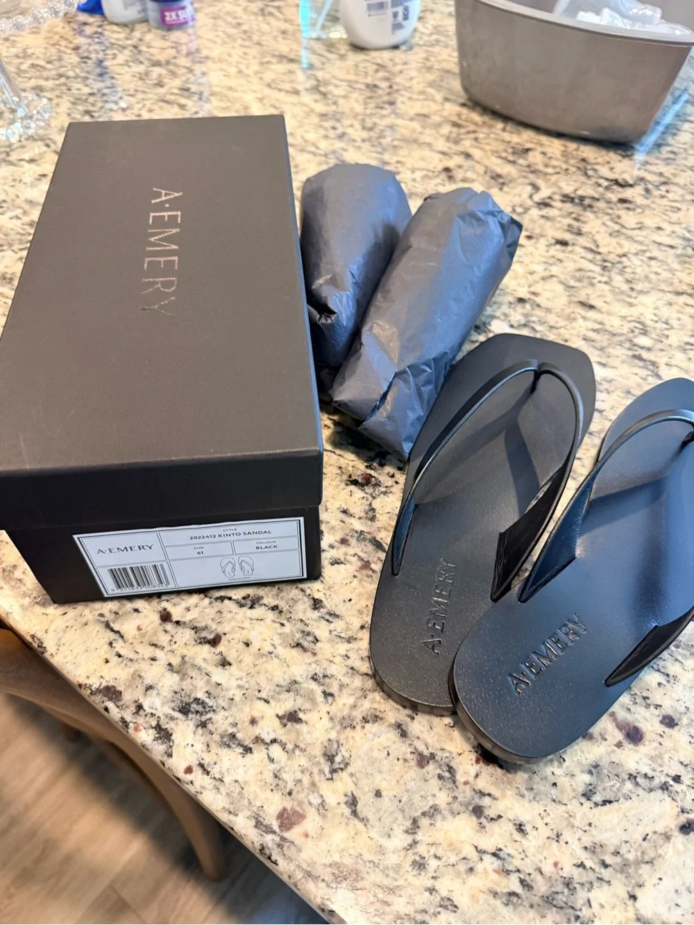 Black Square-Toe Flip Flop Sandals for Women